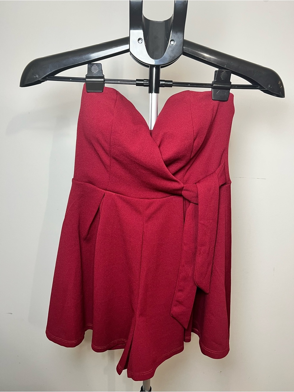 Max and Ash Strapless Burgundy Tie-Waist Romper